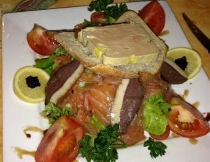 Entree salad with foie gras