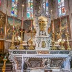 The main altar of the Collegiale St Michel during a guided tour of Castelnaudary, France followed by a lunch of traditional cassoulet